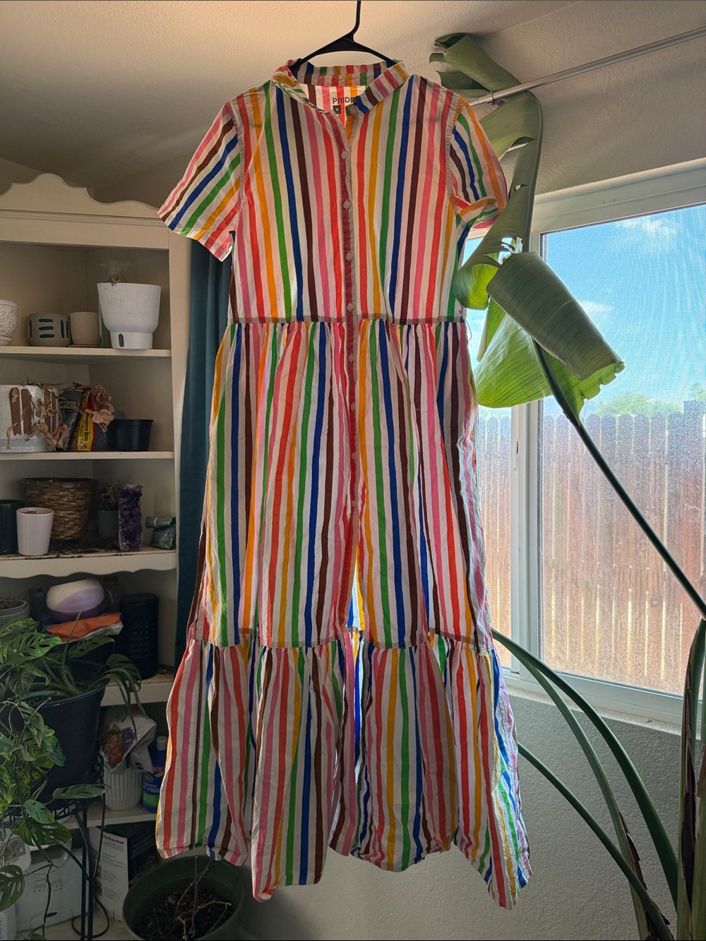 Multicolor Stripe Maxi Shirt Dress with Tie Waist